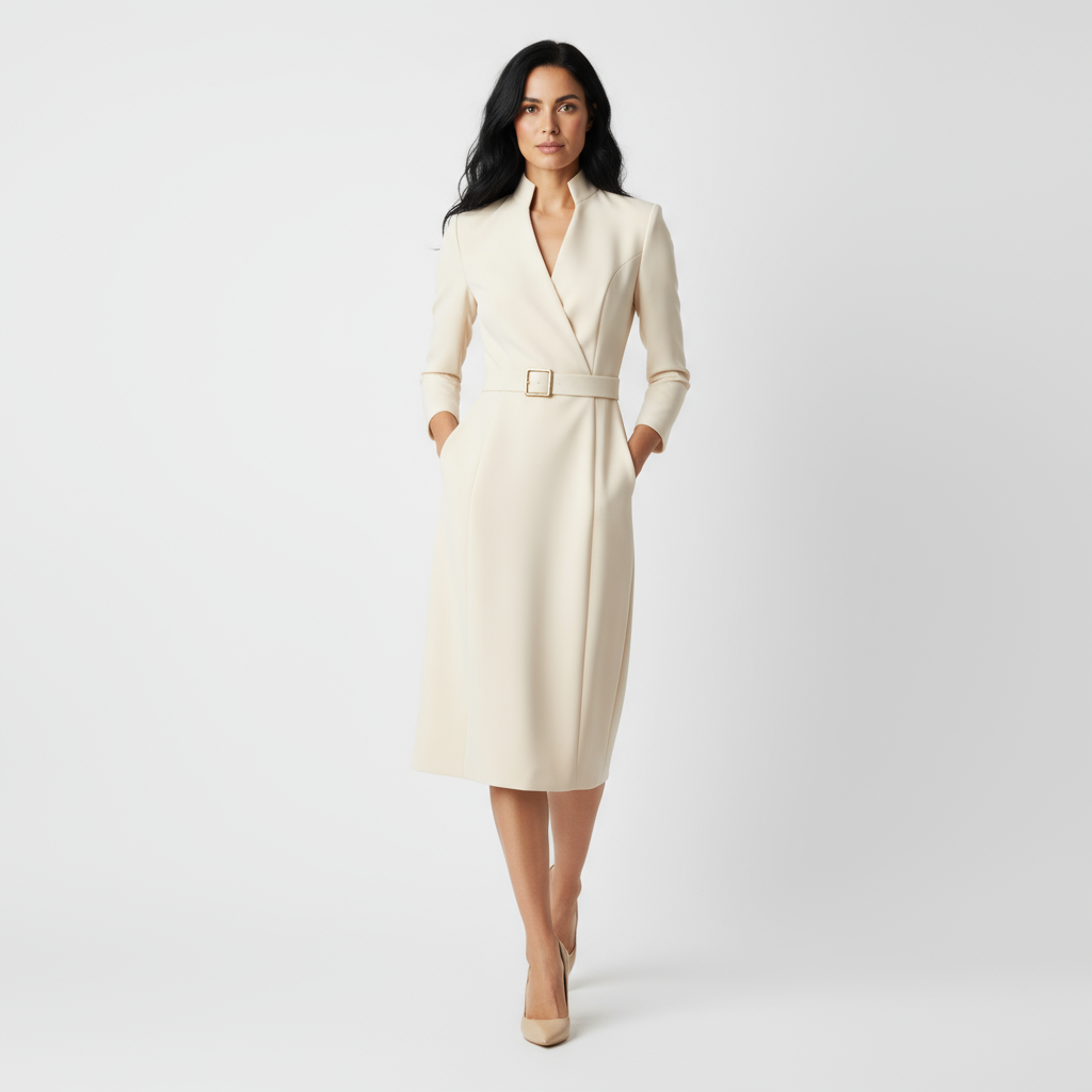 ARLETTE | Vestido elegante con cinturón y cuello alto