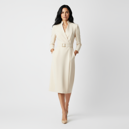 ARLETTE | Vestido elegante con cinturón y cuello alto