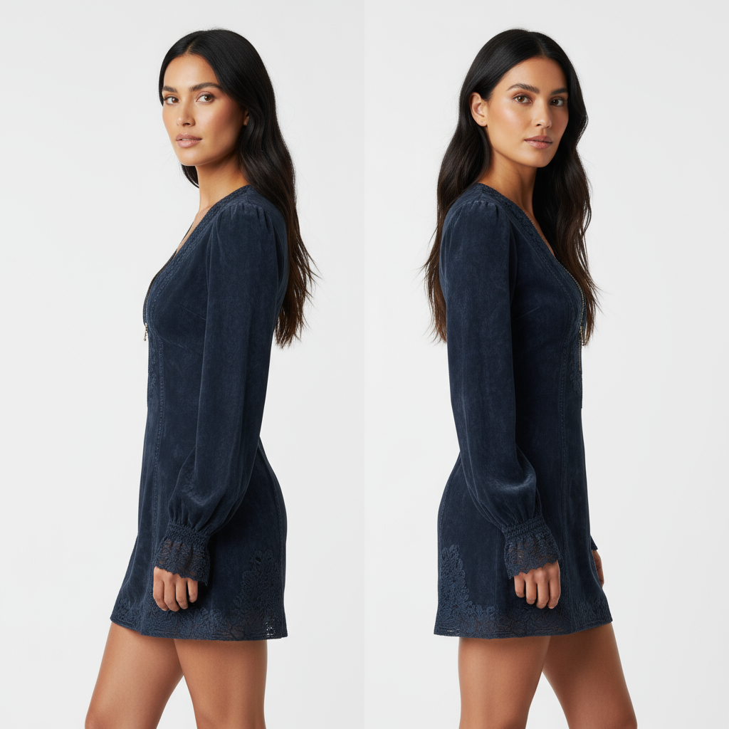 ISLA | Vestido corto de ante azul con encaje