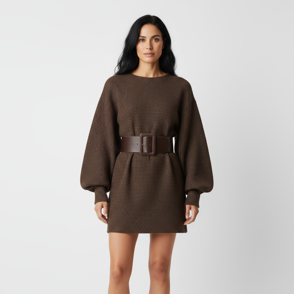 MILA | Vestido corto de punto con cinturón estructurado