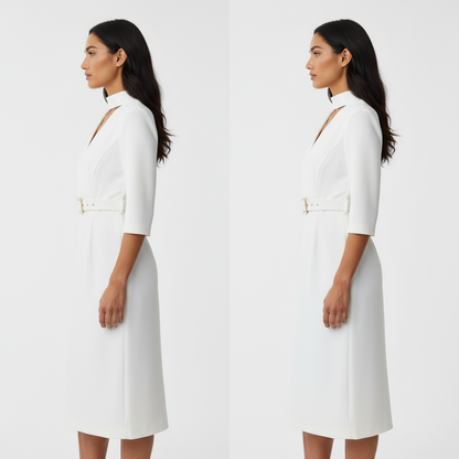 ARLETTE | Vestido elegante con cinturón y cuello alto