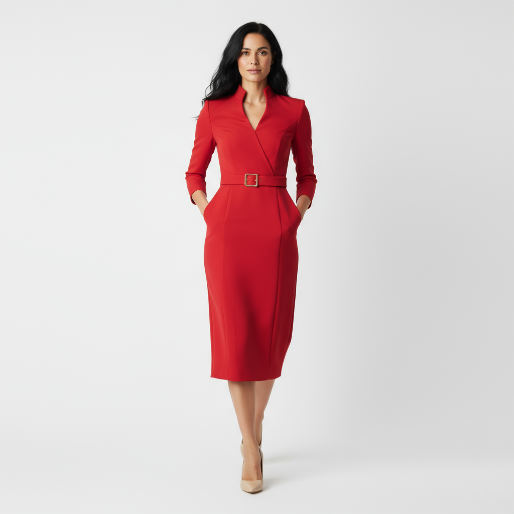 ARLETTE | Vestido elegante con cinturón y cuello alto