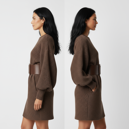 MILA | Vestido corto de punto con cinturón estructurado