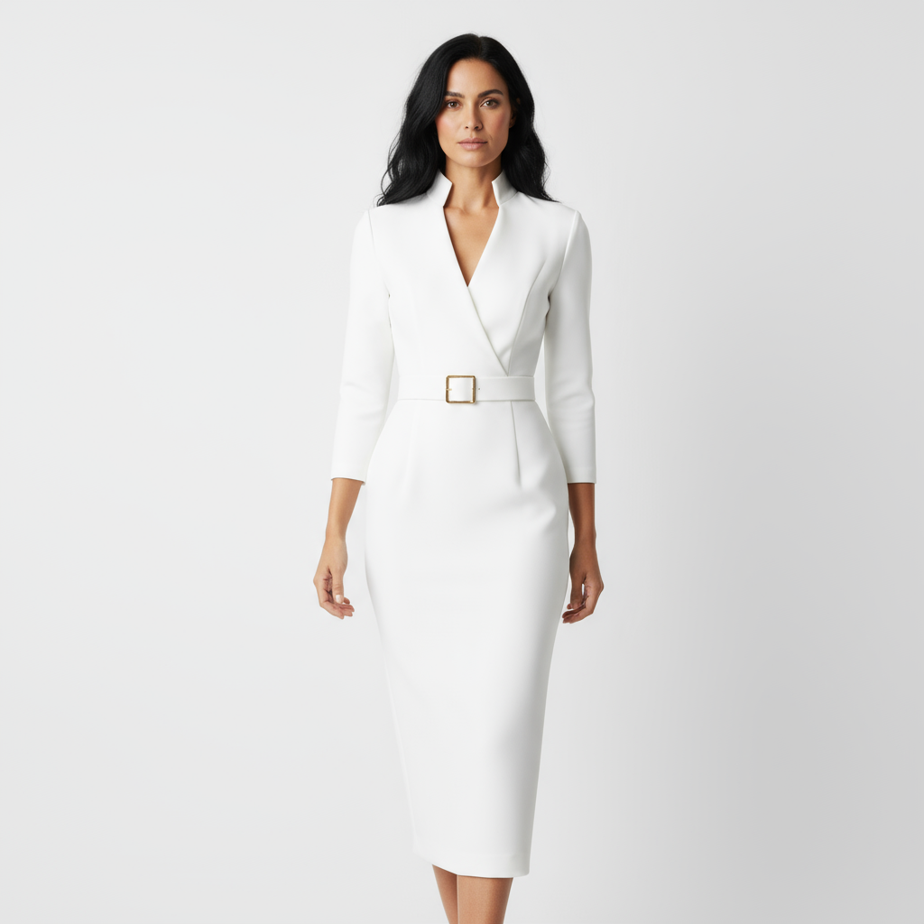 ARLETTE | Vestido elegante con cinturón y cuello alto