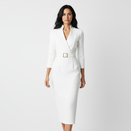 ARLETTE | Vestido elegante con cinturón y cuello alto