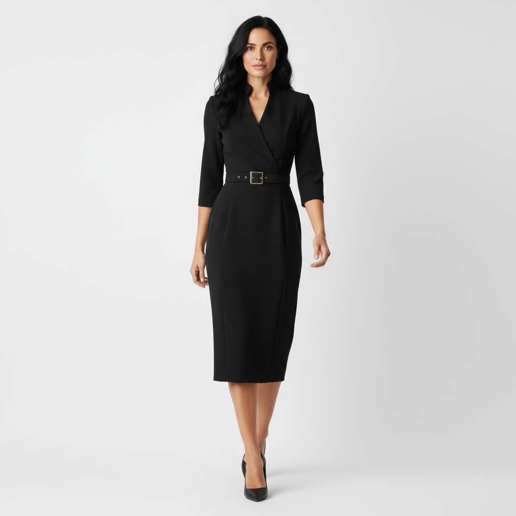 ARLETTE | Vestido elegante con cinturón y cuello alto