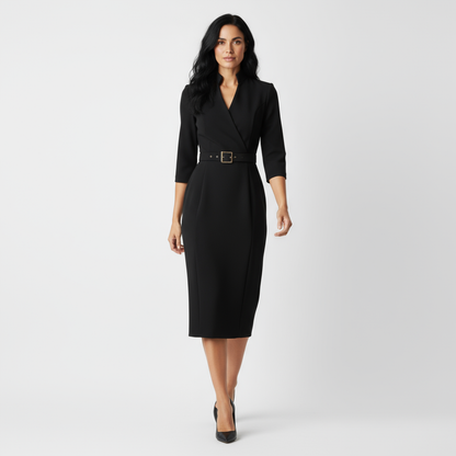 ARLETTE | Vestido elegante con cinturón y cuello alto